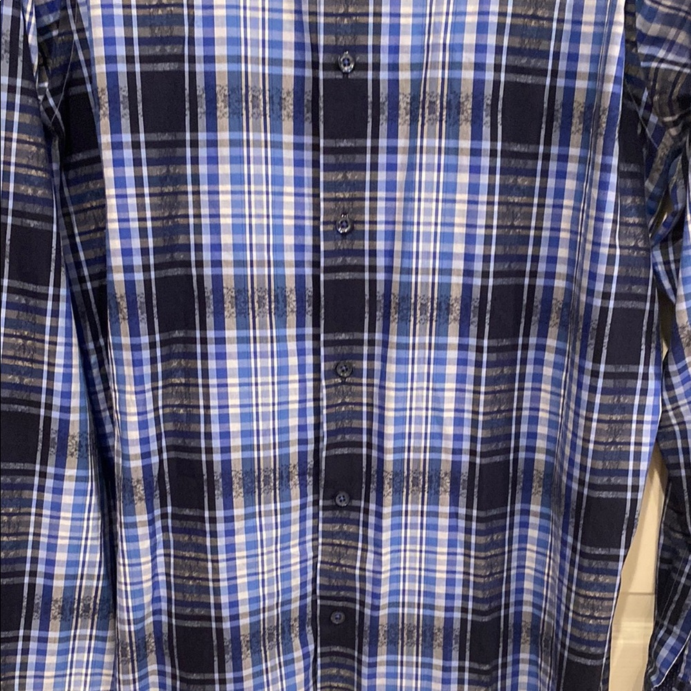 Bugatchi Blue and Black Casual Button Down Shirt - Picture 8 of 11